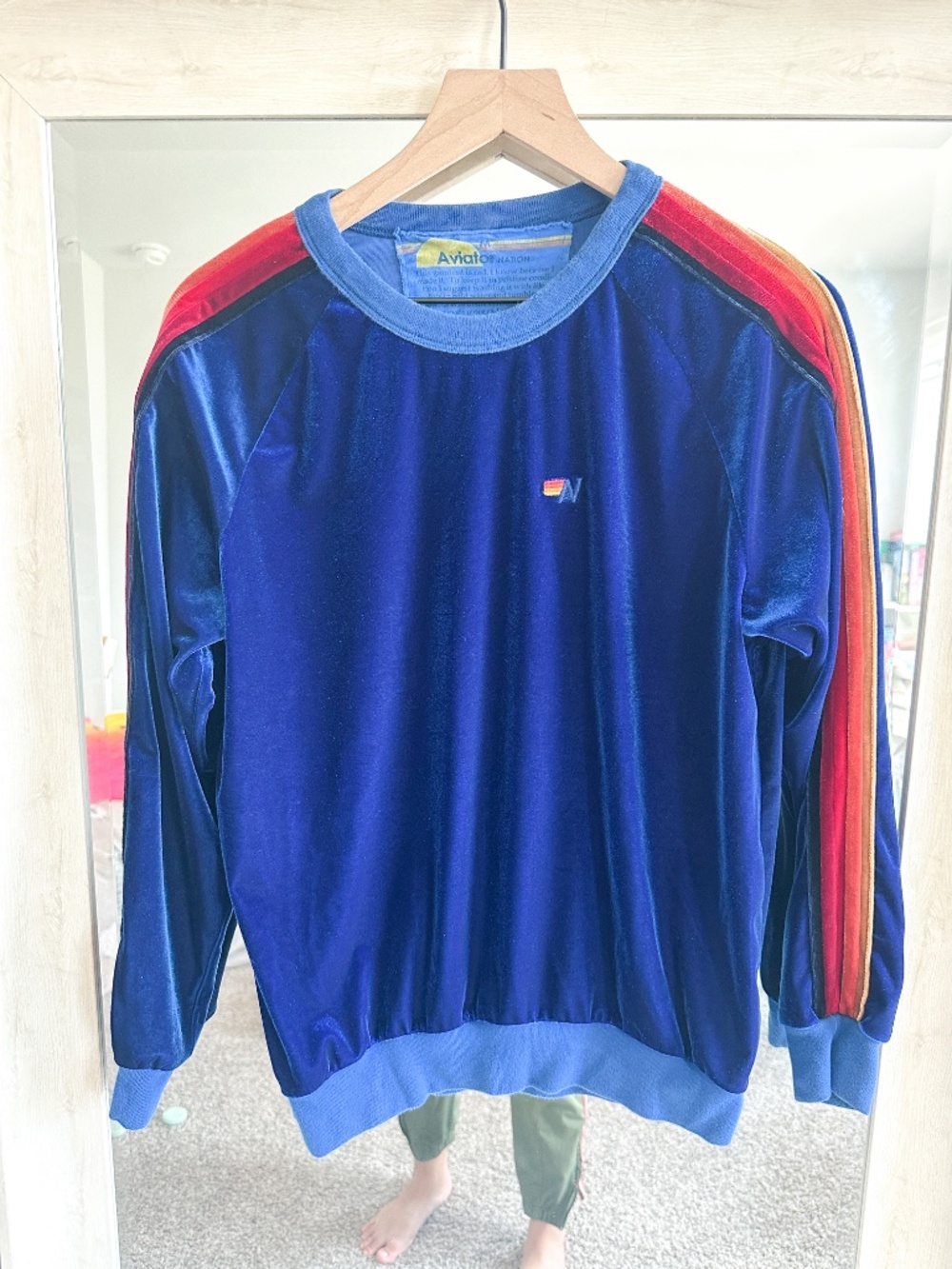 Aviator Nation Classic Sweatshirt Velvet 5-Stripe Crewneck Pullover M